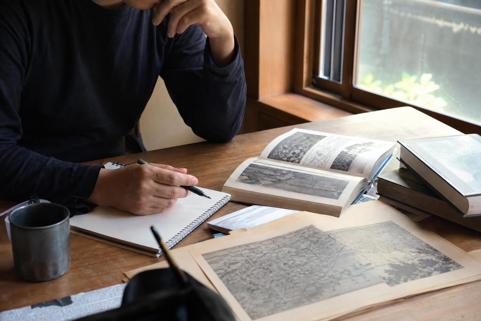 複数の資料・書籍・Webを確認する手元