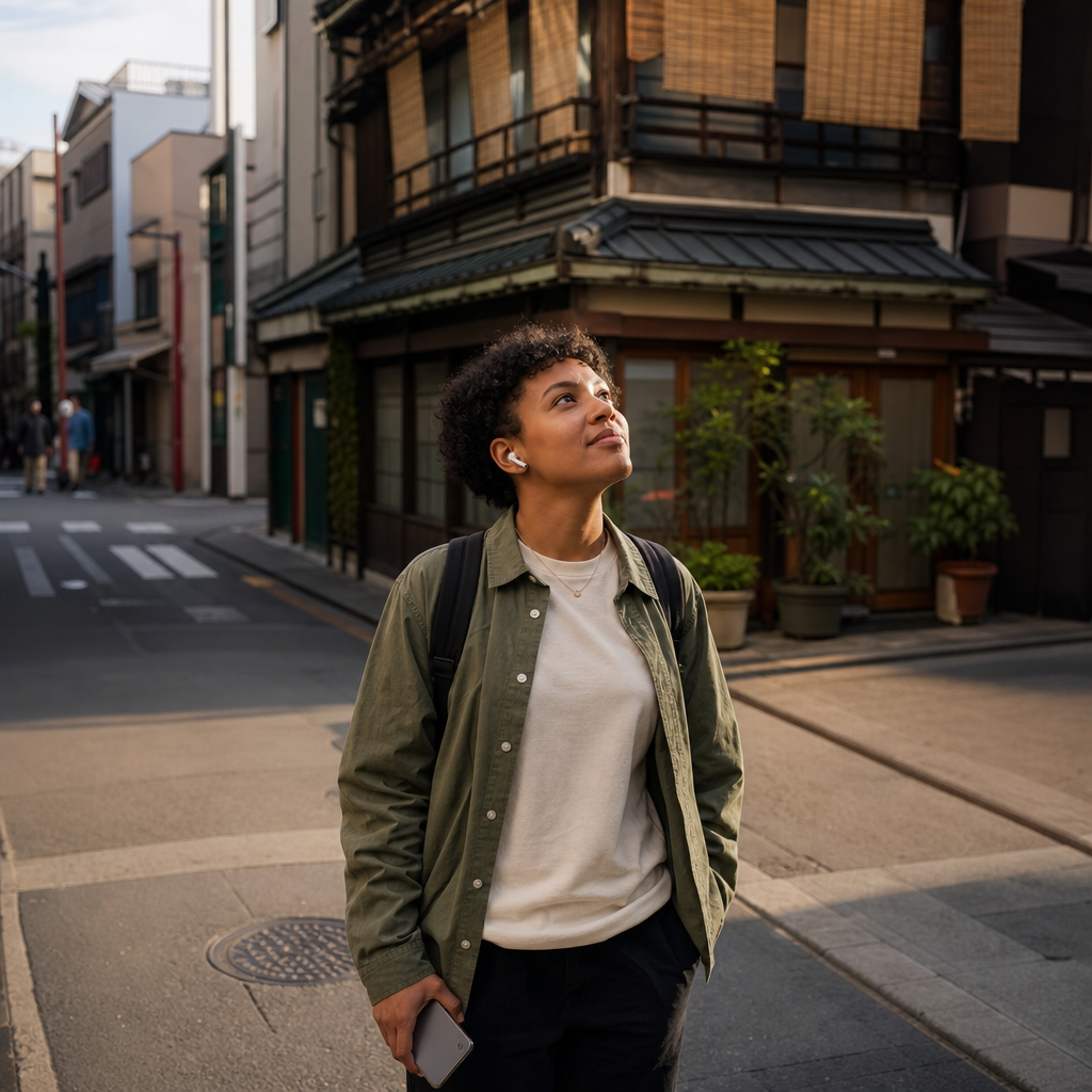 City walk with earphones