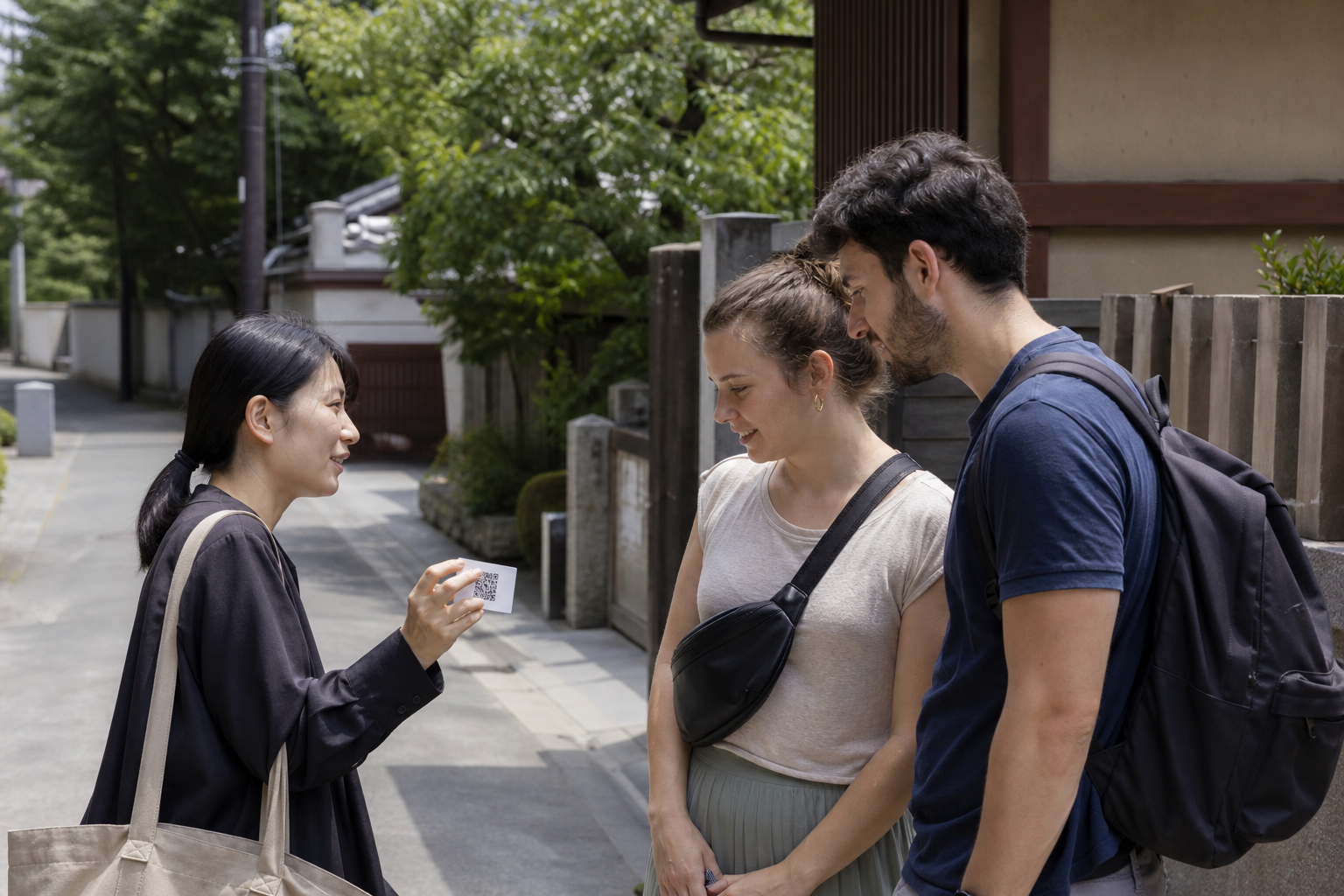 Showing a card to interested travelers